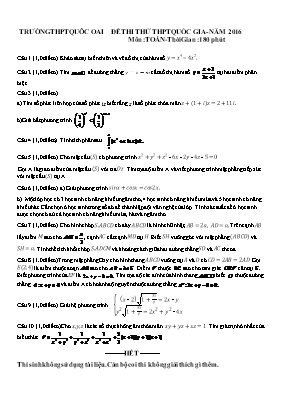 Đề thi thử thpt quốc gia - Năm 2016 môn Toán học